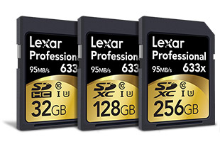 Lexar Professional 633x SD card lineup 32GB 128GB 256GB SD cards