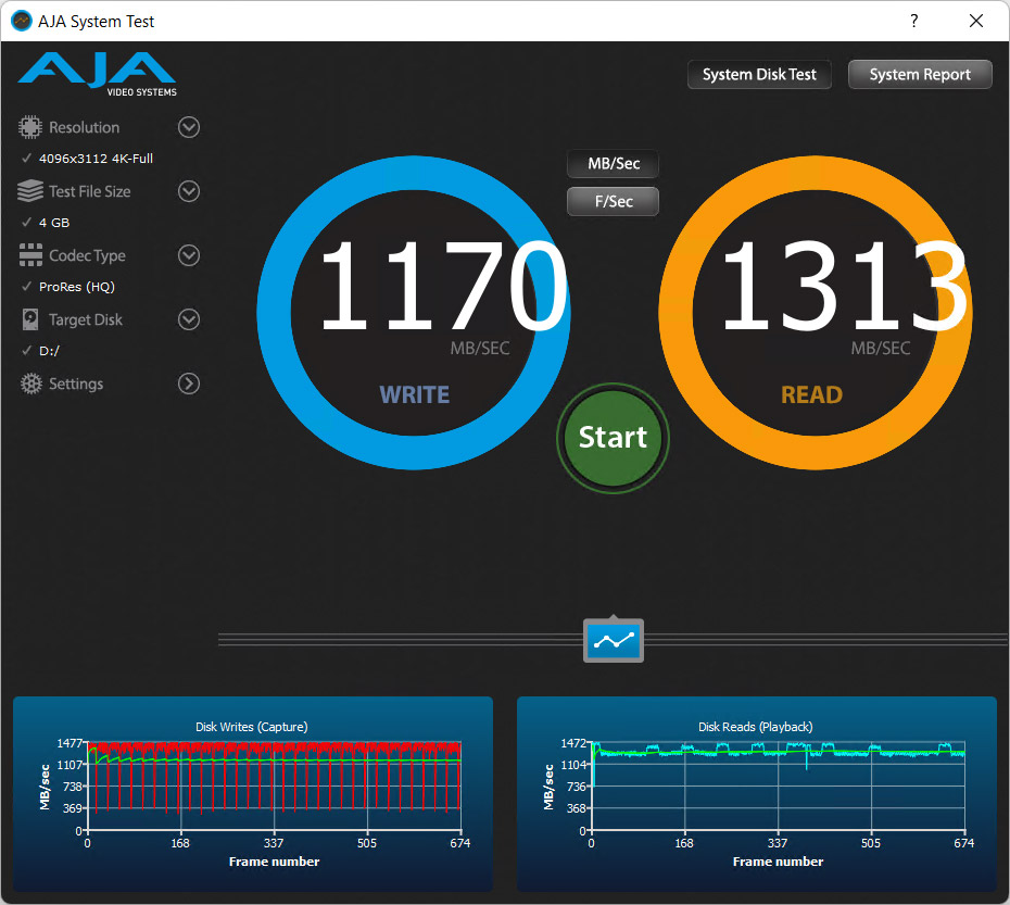 Acer CFE100 CFexpress Type-B 512GB AJA System Test Benchmarks