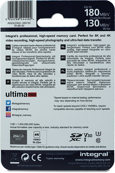 Integral Ultima Pro 180MB/s 256GB card package back