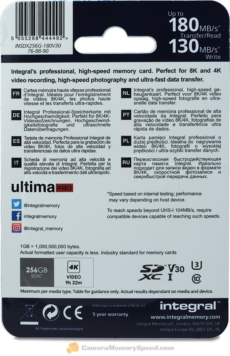 SanDisk Extreme 180MB/s 256GB SDXC Memory Card Review - Camera Memory Speed  Comparison & Performance tests for SD and CF cards