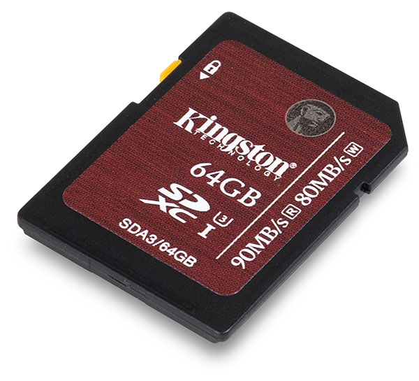 Kingston UHS-I Speed Class 3 U3 90/80 MB/s 64GB SDXC Memory Card Front