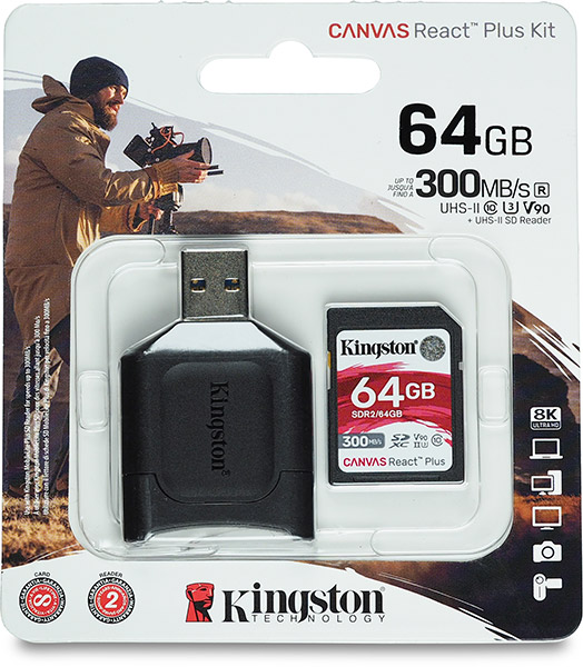 Kingston Canvas React Plus 64GB card package