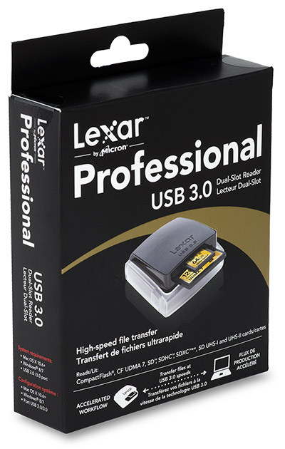 Lexar Professional Workflow Dual Slot Card Reader Box LRW400CRBNA Packaging