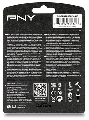 PNY Elite-X UHS-I U3 32GB microSDHC Card Package Back