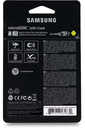 Samsung EVO Select microSDXC 128GB package back