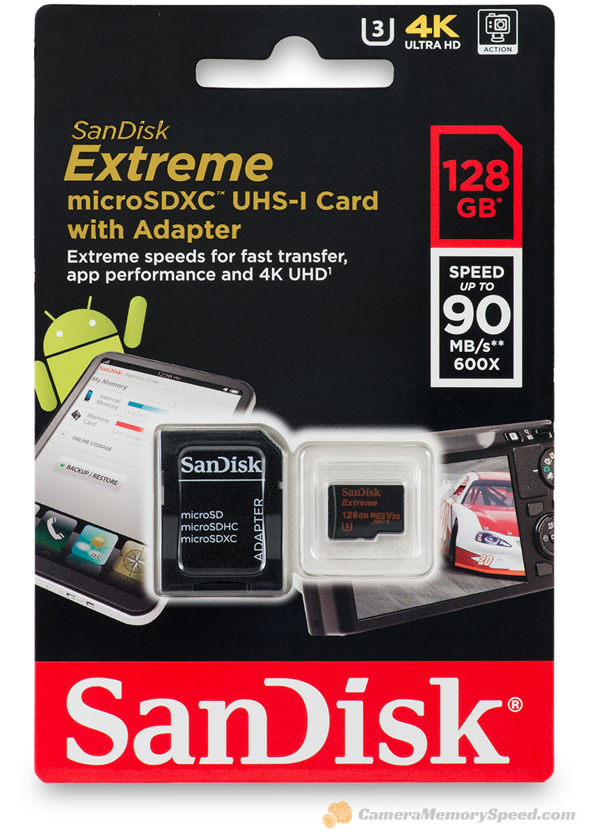 SanDisk Extreme 90MB/s UHS-I U3 V30 128GB microSDXC Memory Card 