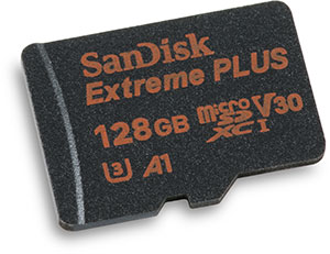 SanDisk Extreme Plus 100 MB/s UHS-I U3 V30 A1 128GB microSDXC Memory Card