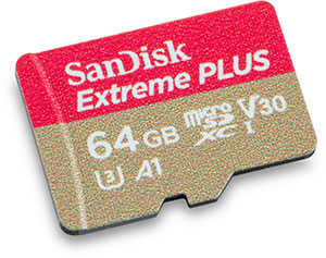 SanDisk Extreme Plus 100 MB/s UHS-I U3 V30 A1 64GB microSDXC Memory Card