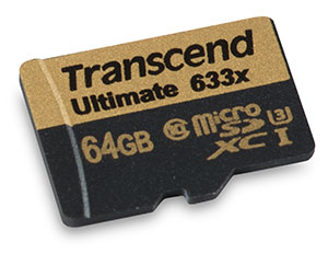 Transcend Ultimate 633X UHS-I U3 64GB microSDXC Memory Card Front