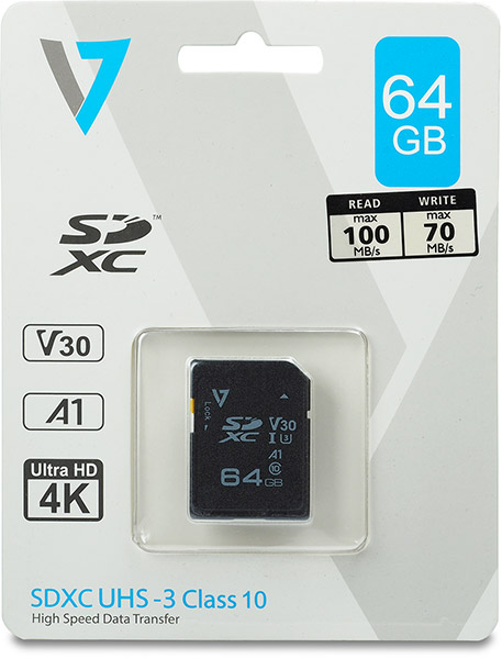 V7 UHS-I V30 A1 64GB card package