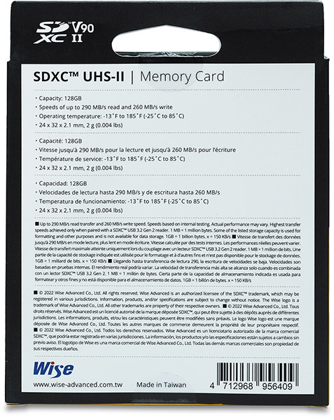 Wise Advanced SD-N UHS-II 128GB card package back